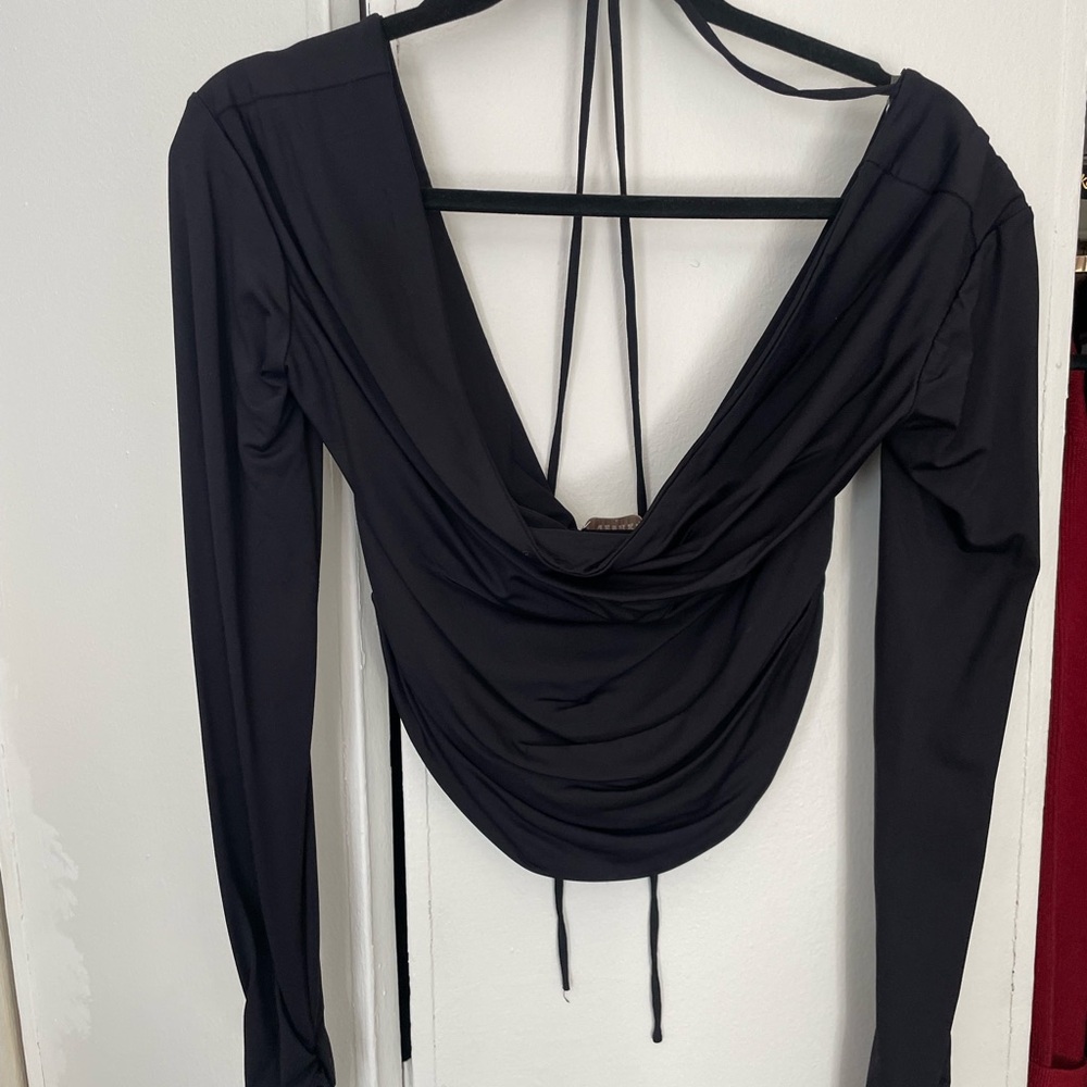 Meshki Black Long Sleeve Backless Tie Top - Picture 3 of 3